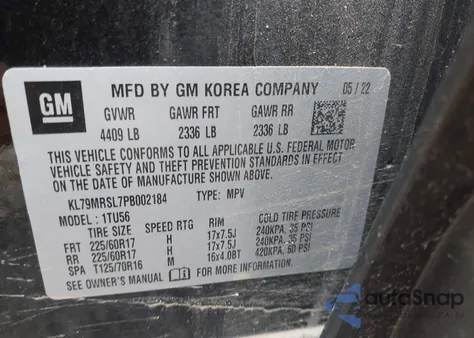 2023 Chevrolet Trailblazer Awd Lt из США, поврежденный, VIN KL79MRSL7PB002184